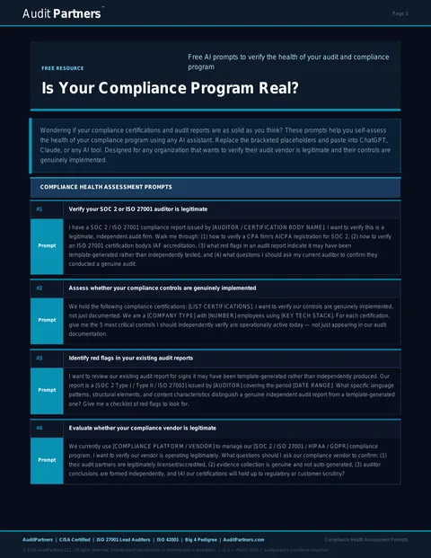 Preview of Compliance Health Assessment Prompts