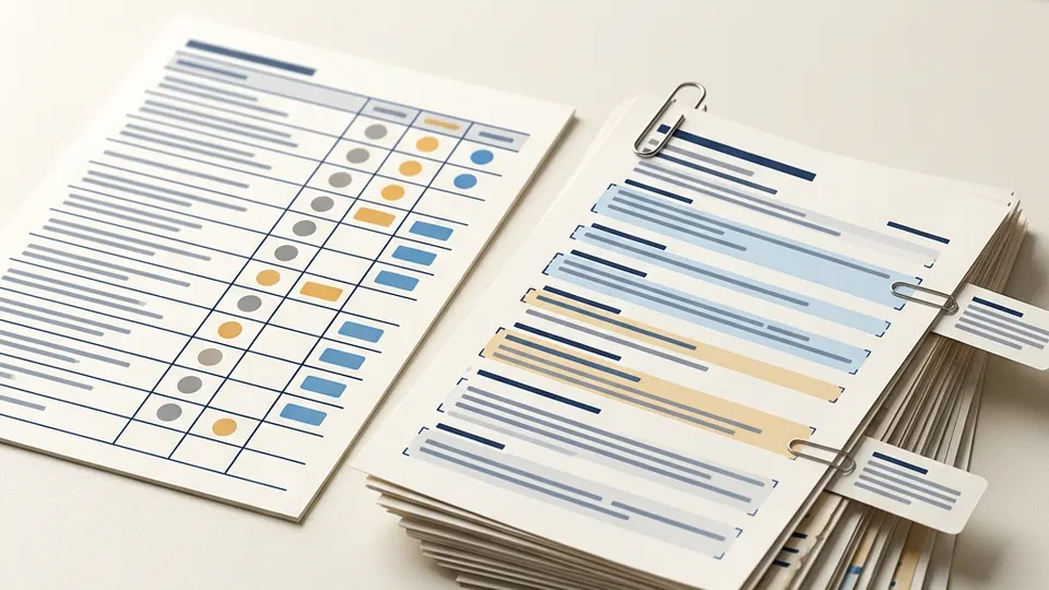 a readiness gap register beside a bundle of sampled control-testing evidence.